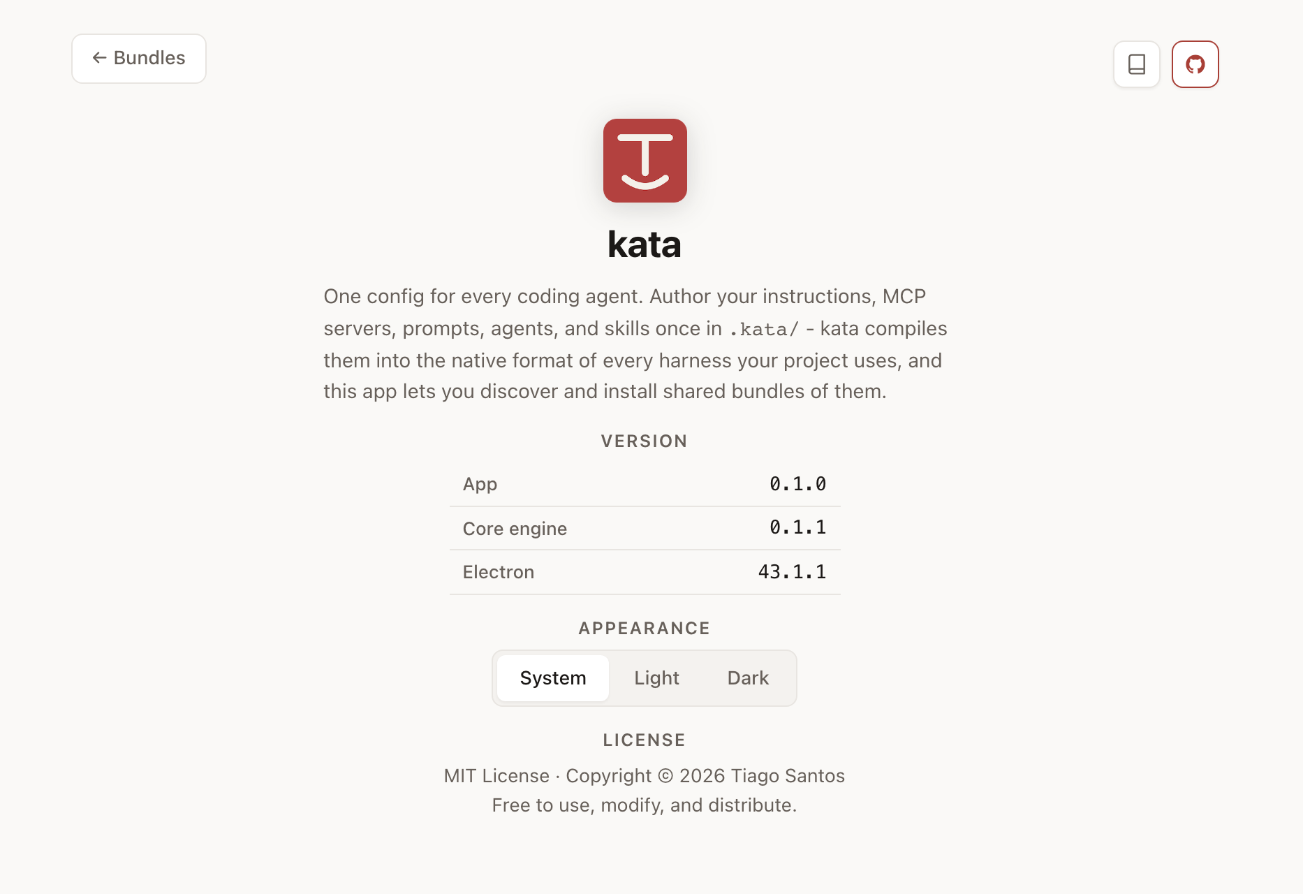 About screen, light mode