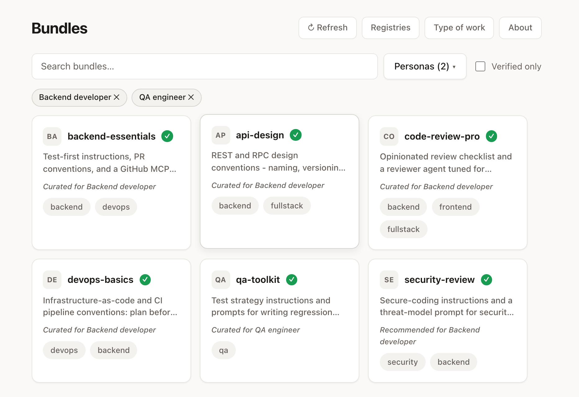 Bundle browser, light mode