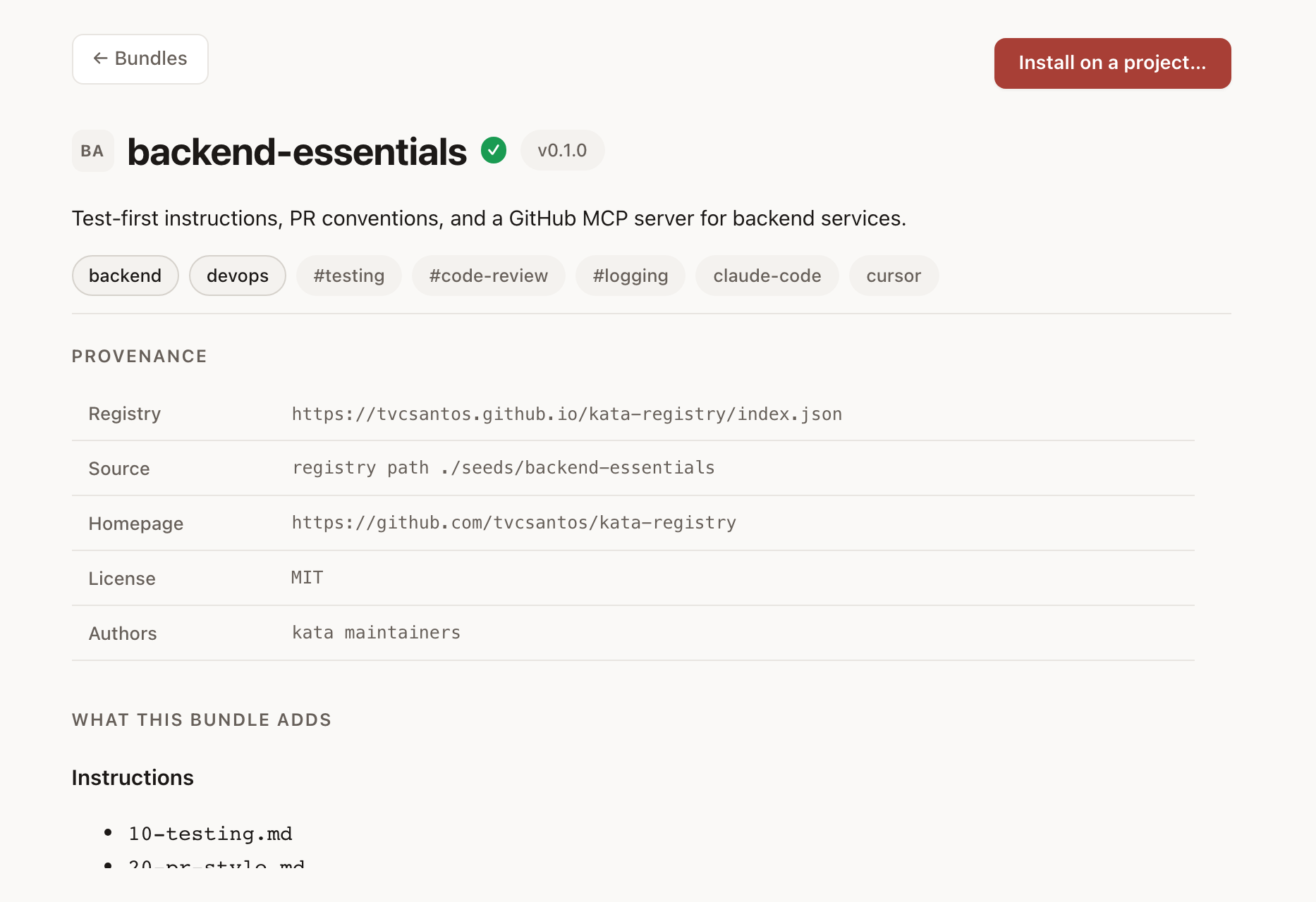 Bundle detail page, light mode