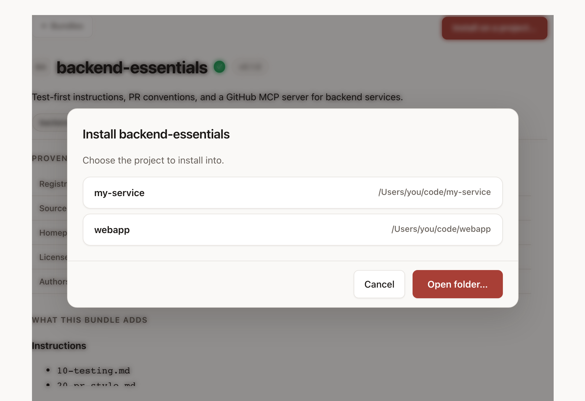 Project picker step, light mode