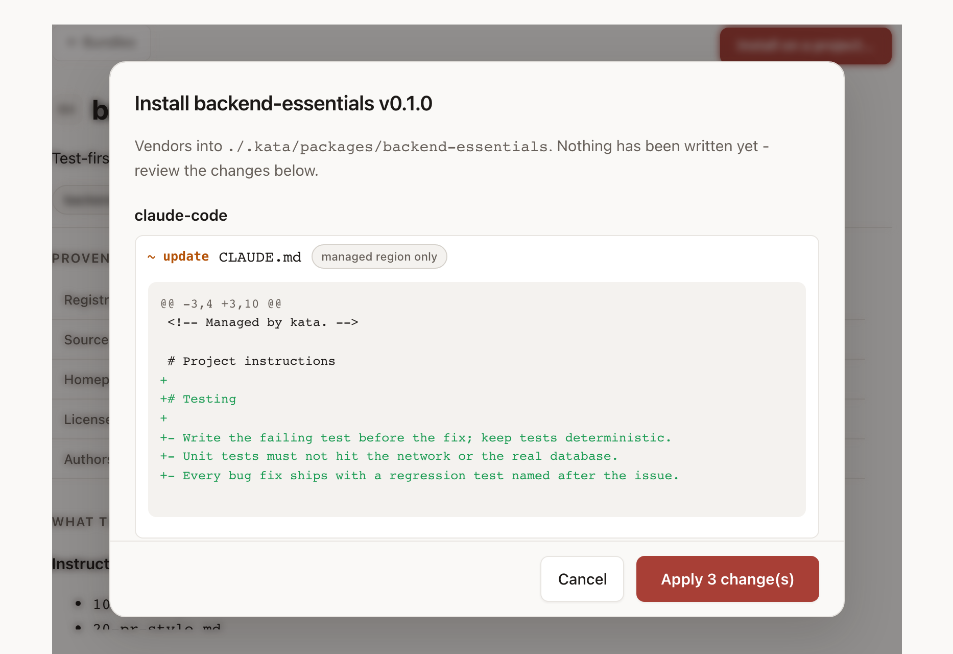 Install diff preview, light mode