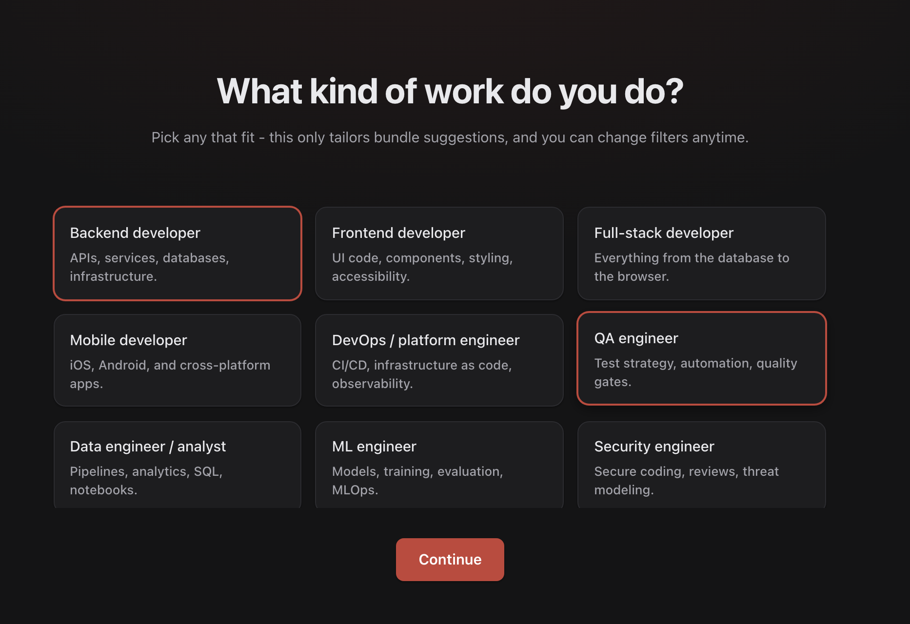 Persona picker, dark mode