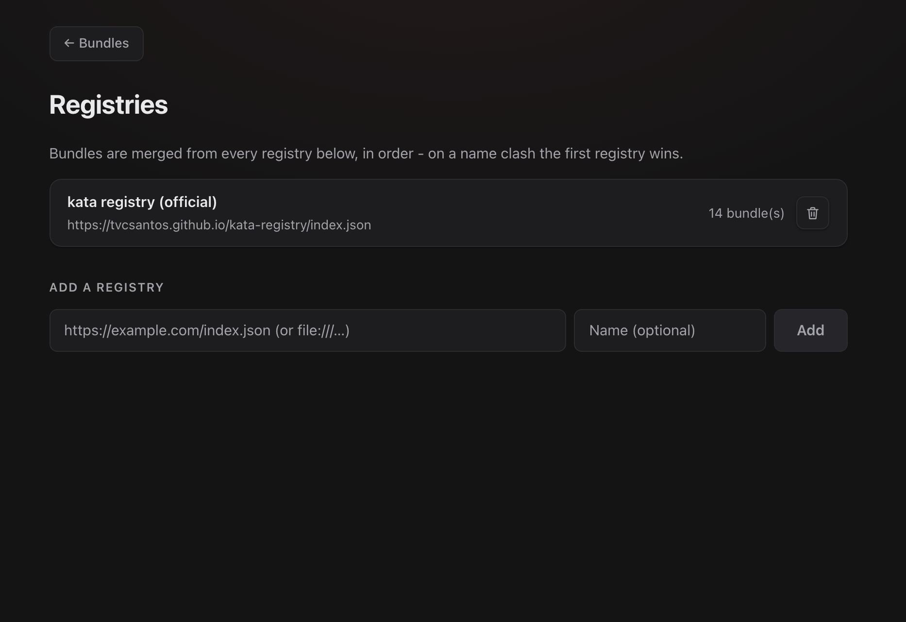 Registries management, dark mode