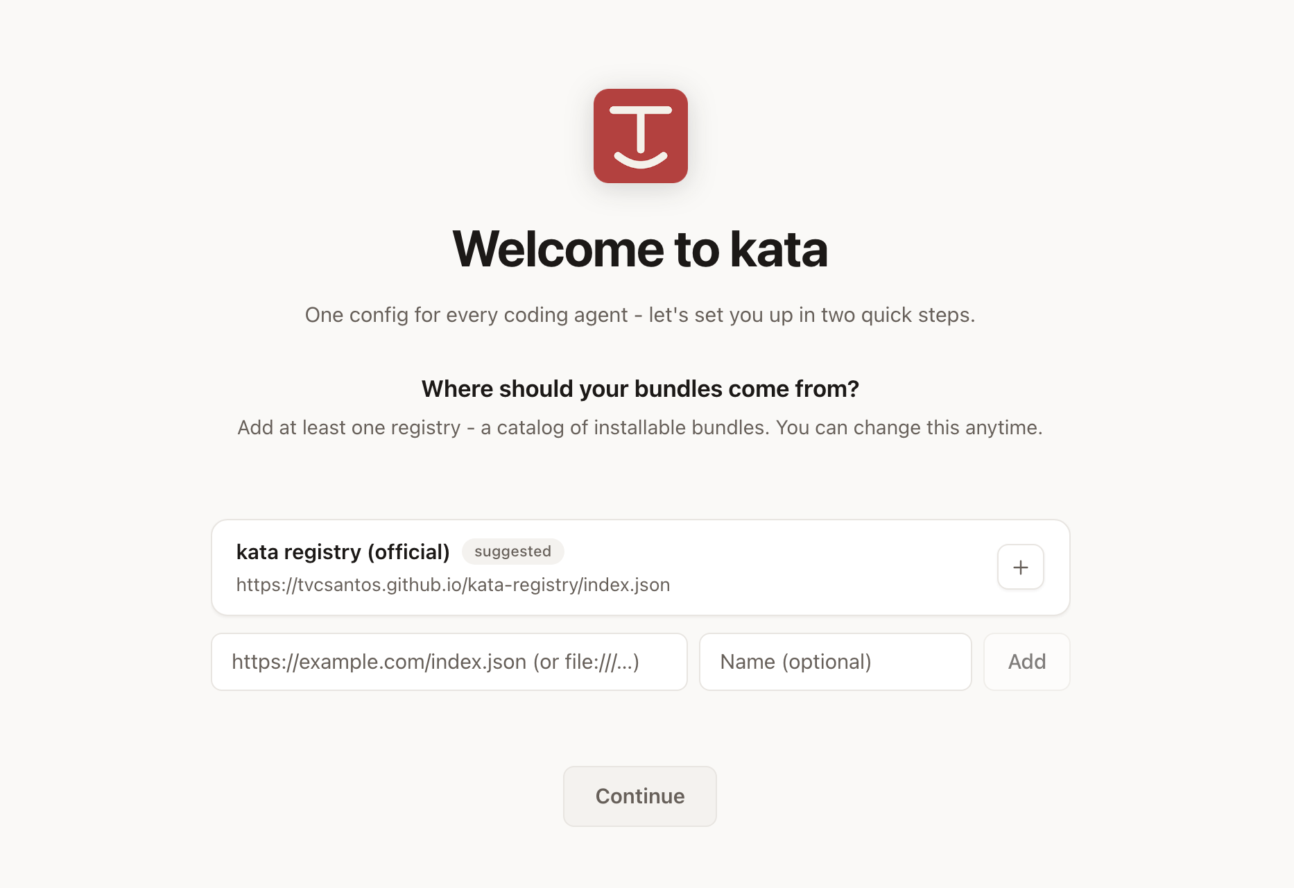 Welcome screen with registry setup, light mode